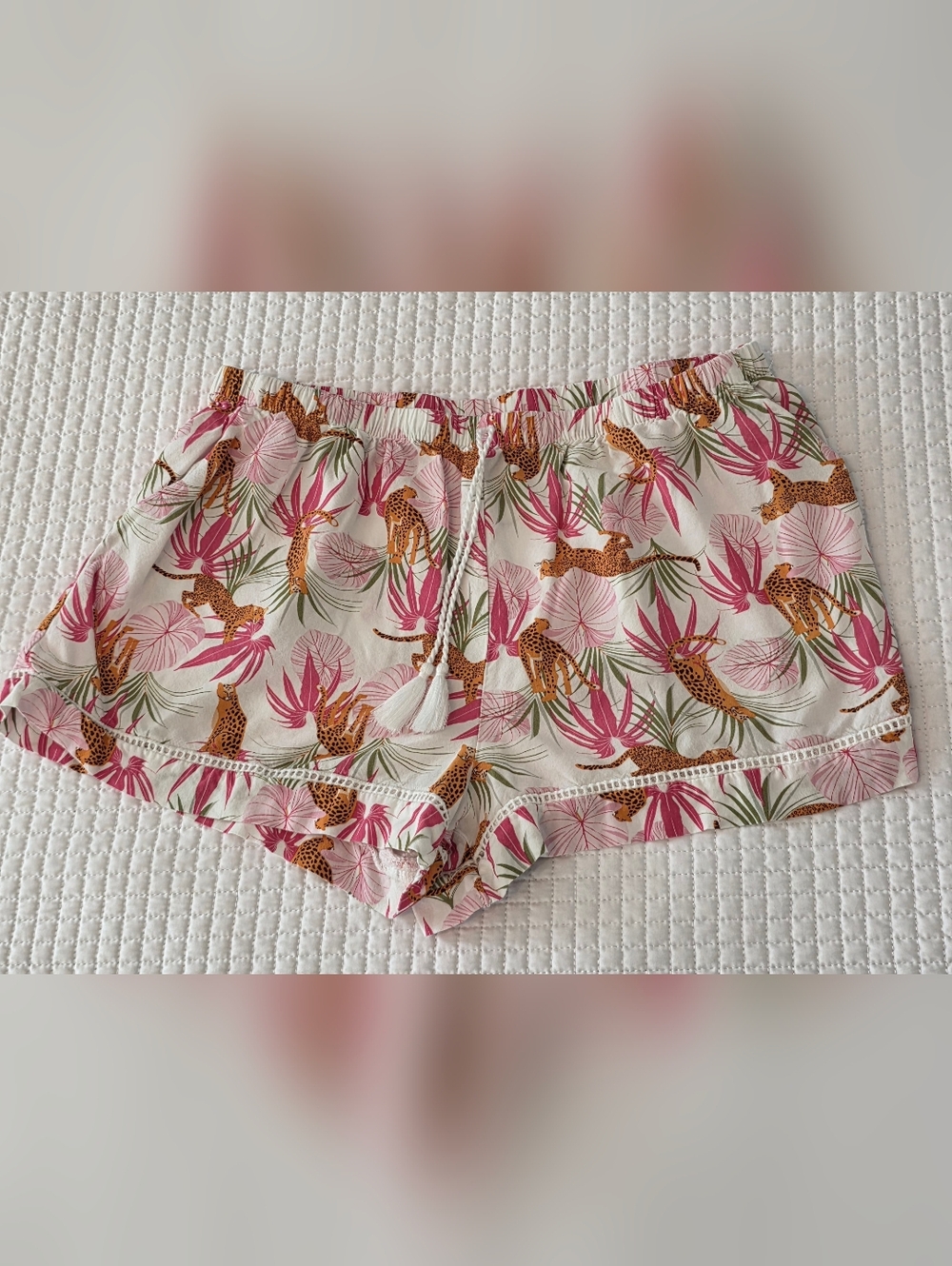 Flora Women's Tropical Leopard Print Lounge Shorts - Pink & Cream